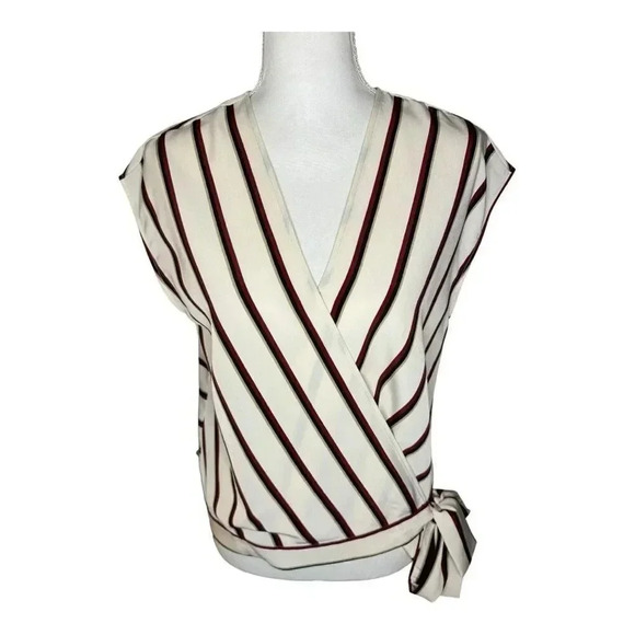 VINCE CAMUTO Women’s Small Striped Side-Tie Surplice Top - Picture 1 of 7